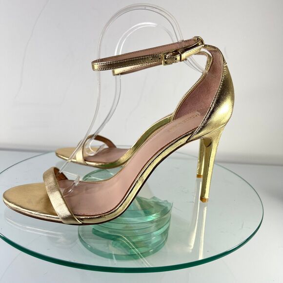 Rachel Zoe Ema Stiletto Heels Metallic Gold Ankle Strap Leather - Picture 3 of 8